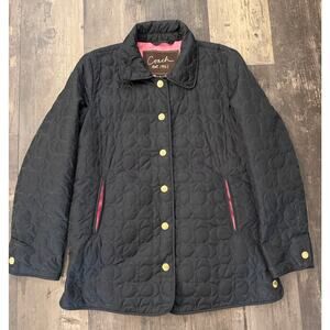 COACH Signature "C" Black Quilted Logo Snap Front Jacket Coat Size Small Pink